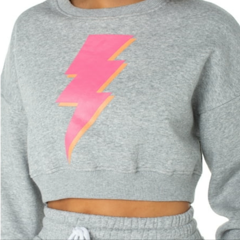 *** Gray and Pink Lightning Bolt Crop Sweater
